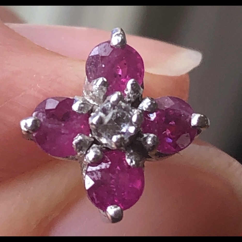 Ruby Gemstone Flower Sterling Silver Earrings - image 8